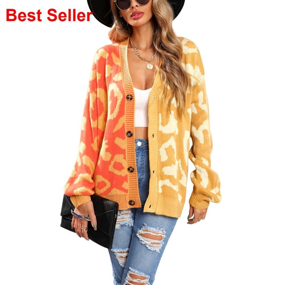 Women's Button Down Cardigan Sweater Long Sleeve Knitted Drop Shoulder